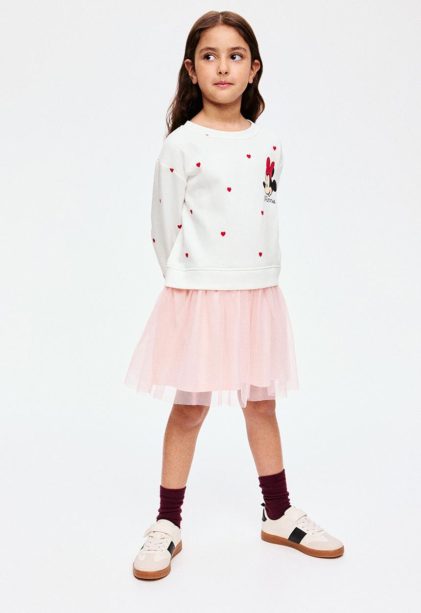 H&M - Printed tulle-skirt sweatshirt dress - light pink/minnie mouse