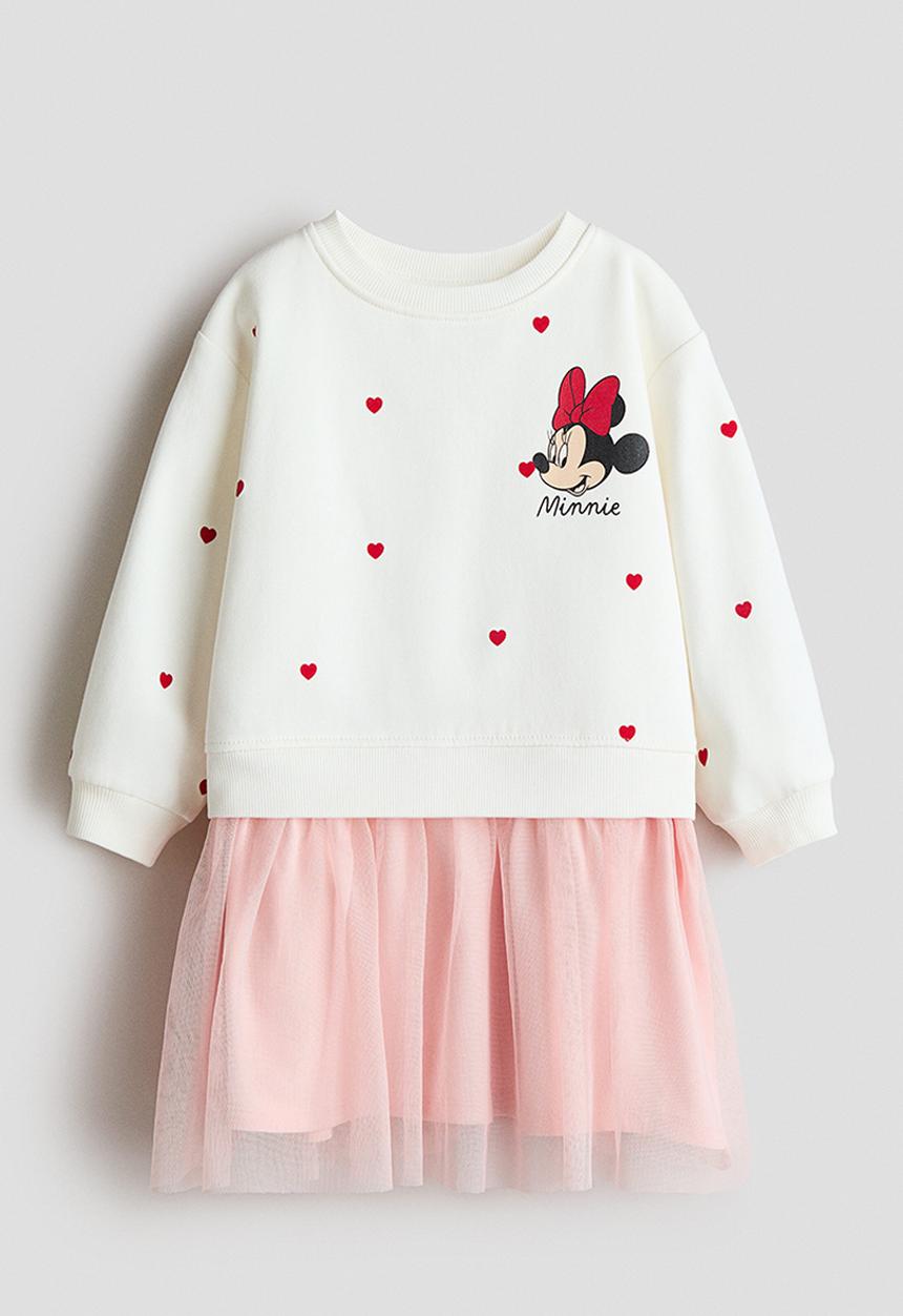 H&M - Printed tulle-skirt sweatshirt dress - light pink/minnie mouse