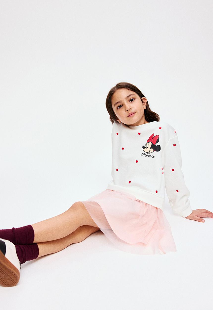 H&M - Printed tulle-skirt sweatshirt dress - light pink/minnie mouse