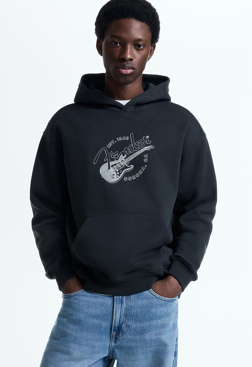 Loose fit printed hoodie - black/fender - 1306773003