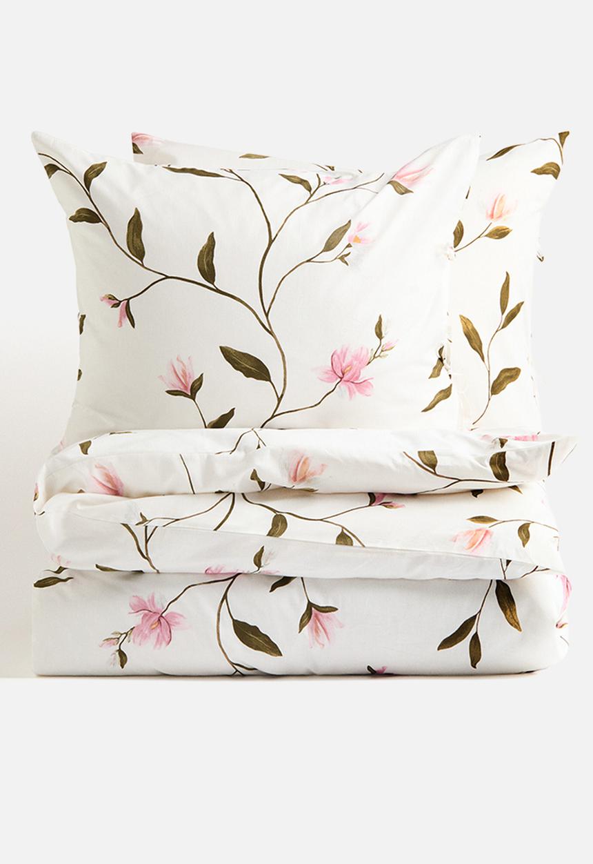 H&M - Cotton double/king duvet cover set - white/floral
