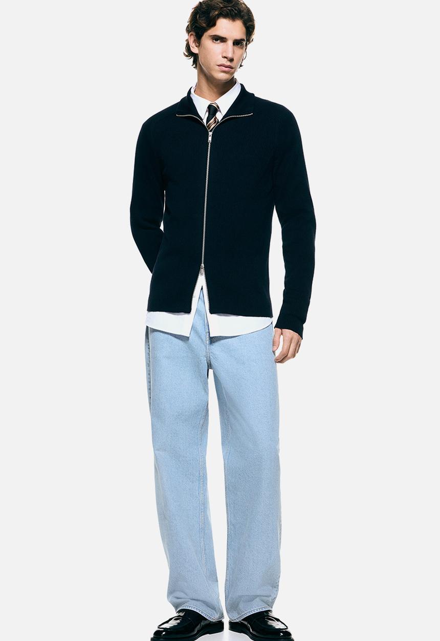 H&M - Slim fit rib-knit cardigan - navy blue