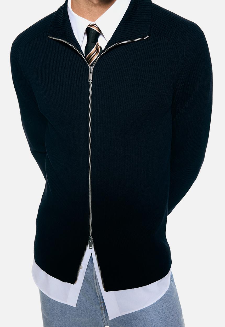 H&M - Slim fit rib-knit cardigan - navy blue