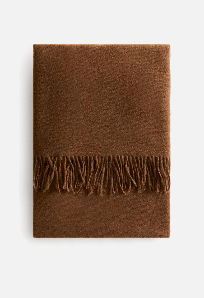 H&M - Fringed wool-blend blanket - brown