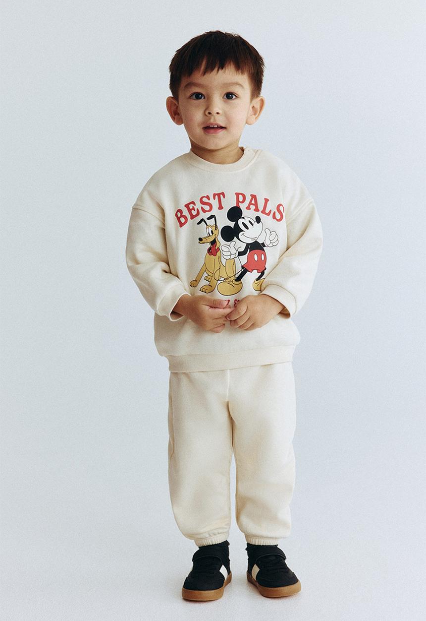 H&M - 2-piece printed sweatshirt set - light beige