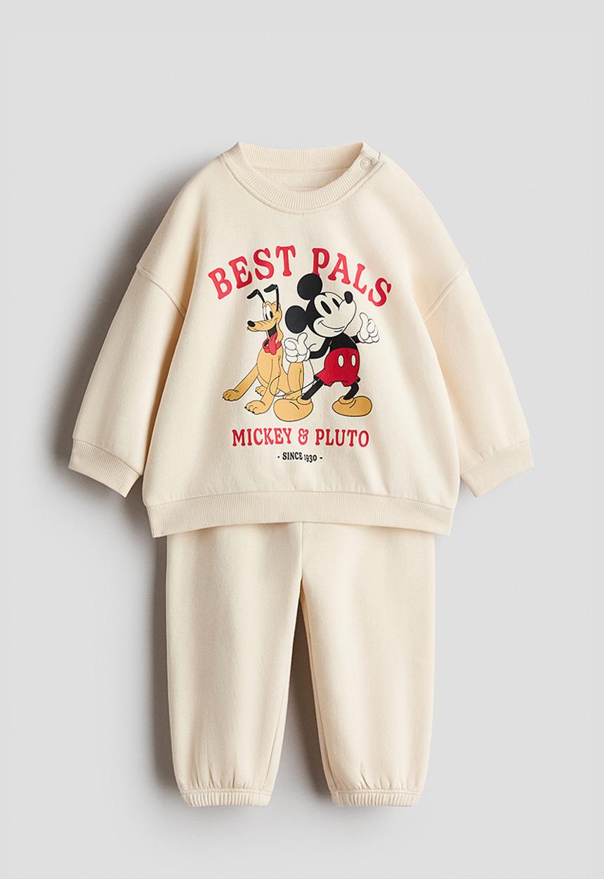 H&M - 2-piece printed sweatshirt set - light beige