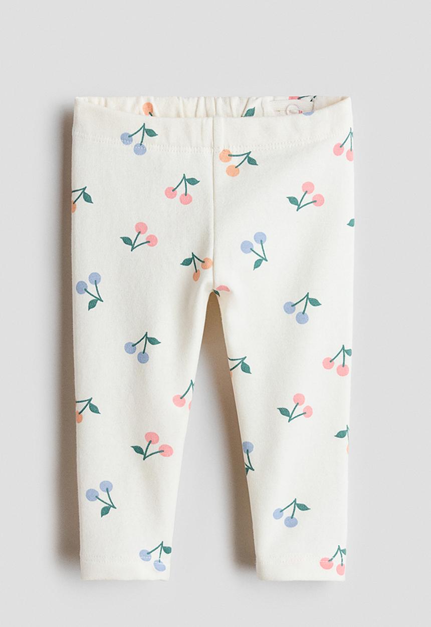 H&M - Brushed-inside leggings - cream/cherries
