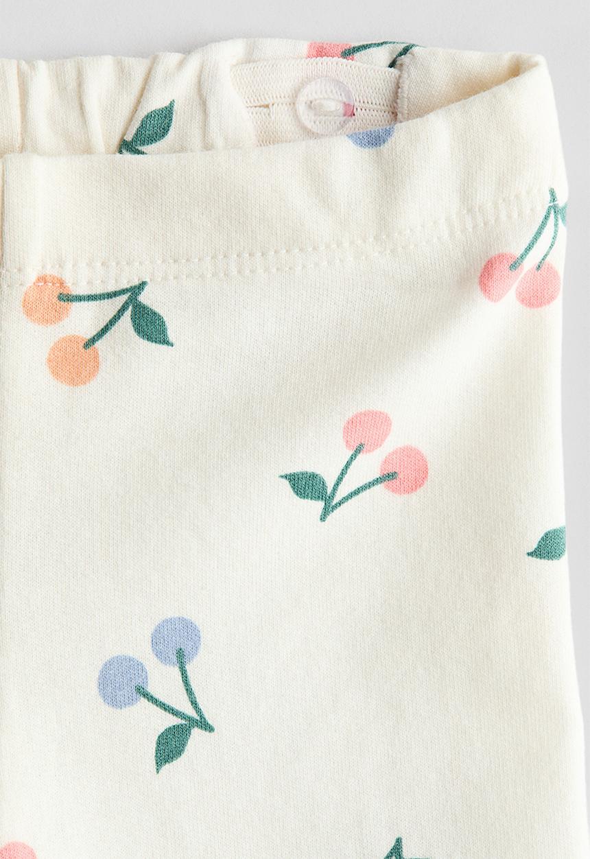 H&M - Brushed-inside leggings - cream/cherries
