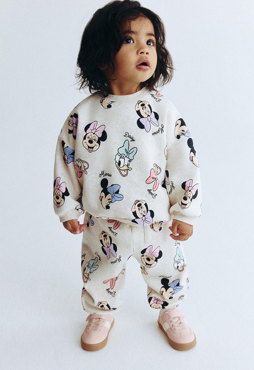 H&M - 2-piece printed sweatshirt set - light beige/minnie mouse