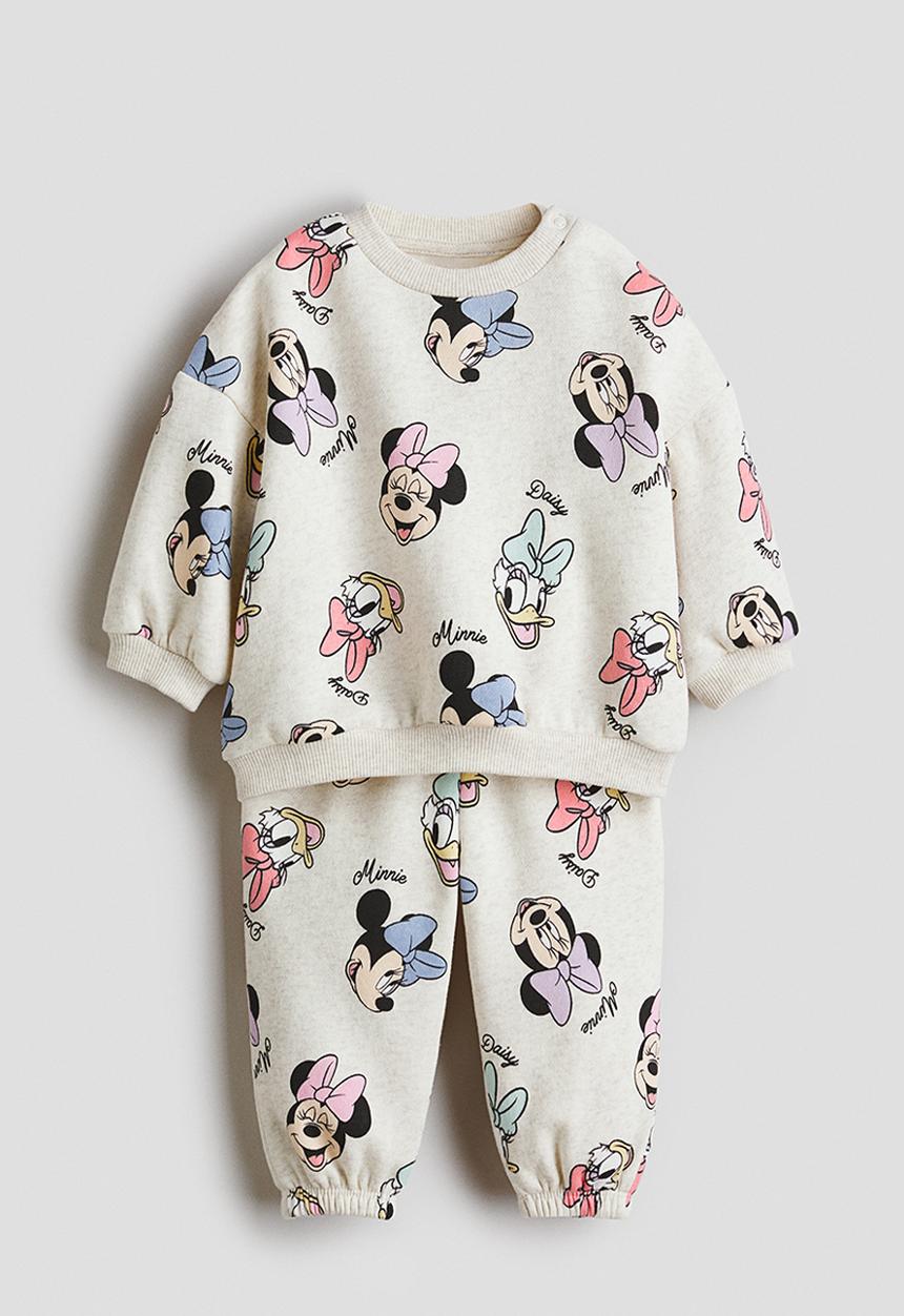 H&M - 2-piece printed sweatshirt set - light beige/minnie mouse