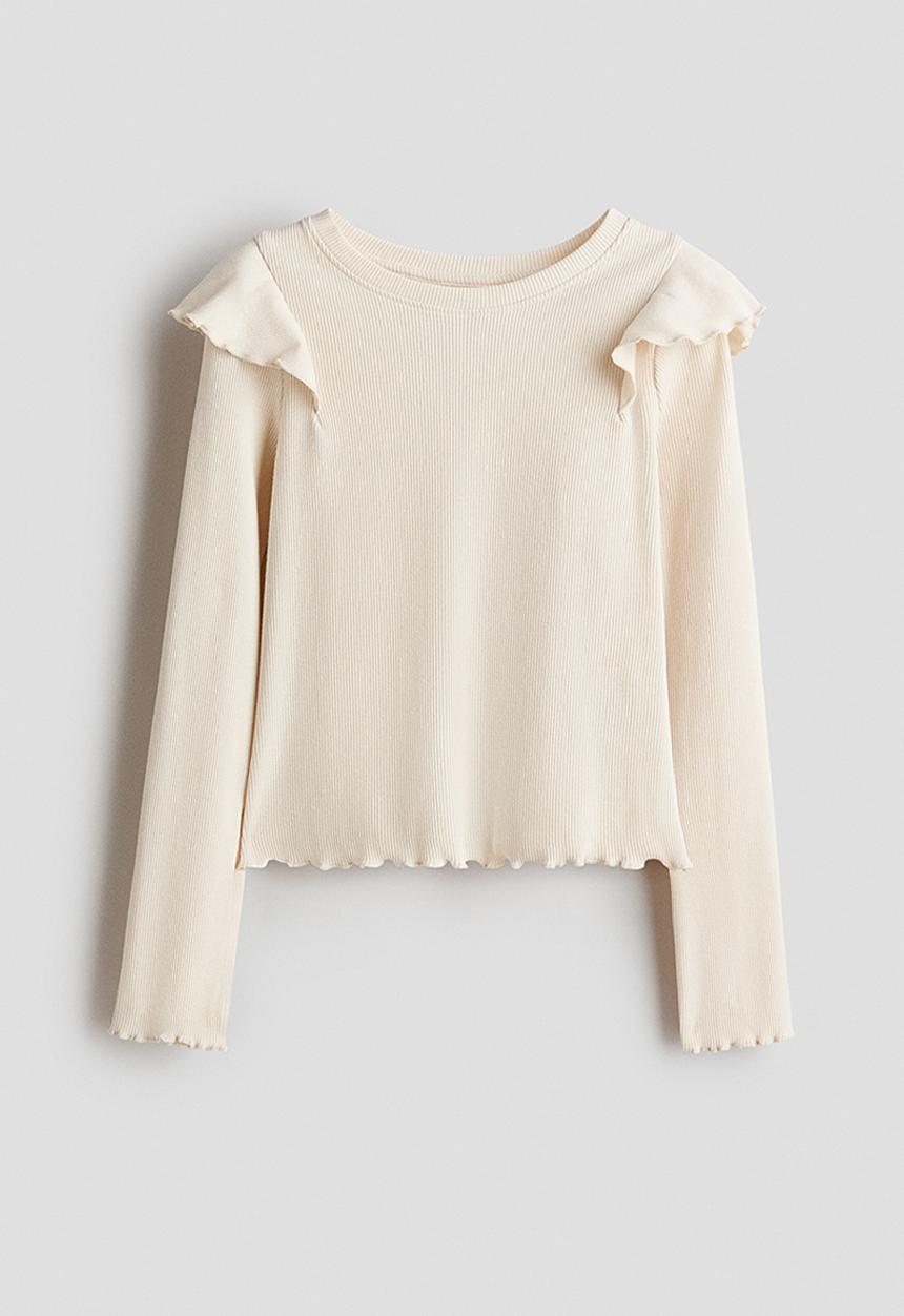 H&M - Frill-trimmed cotton top - light beige