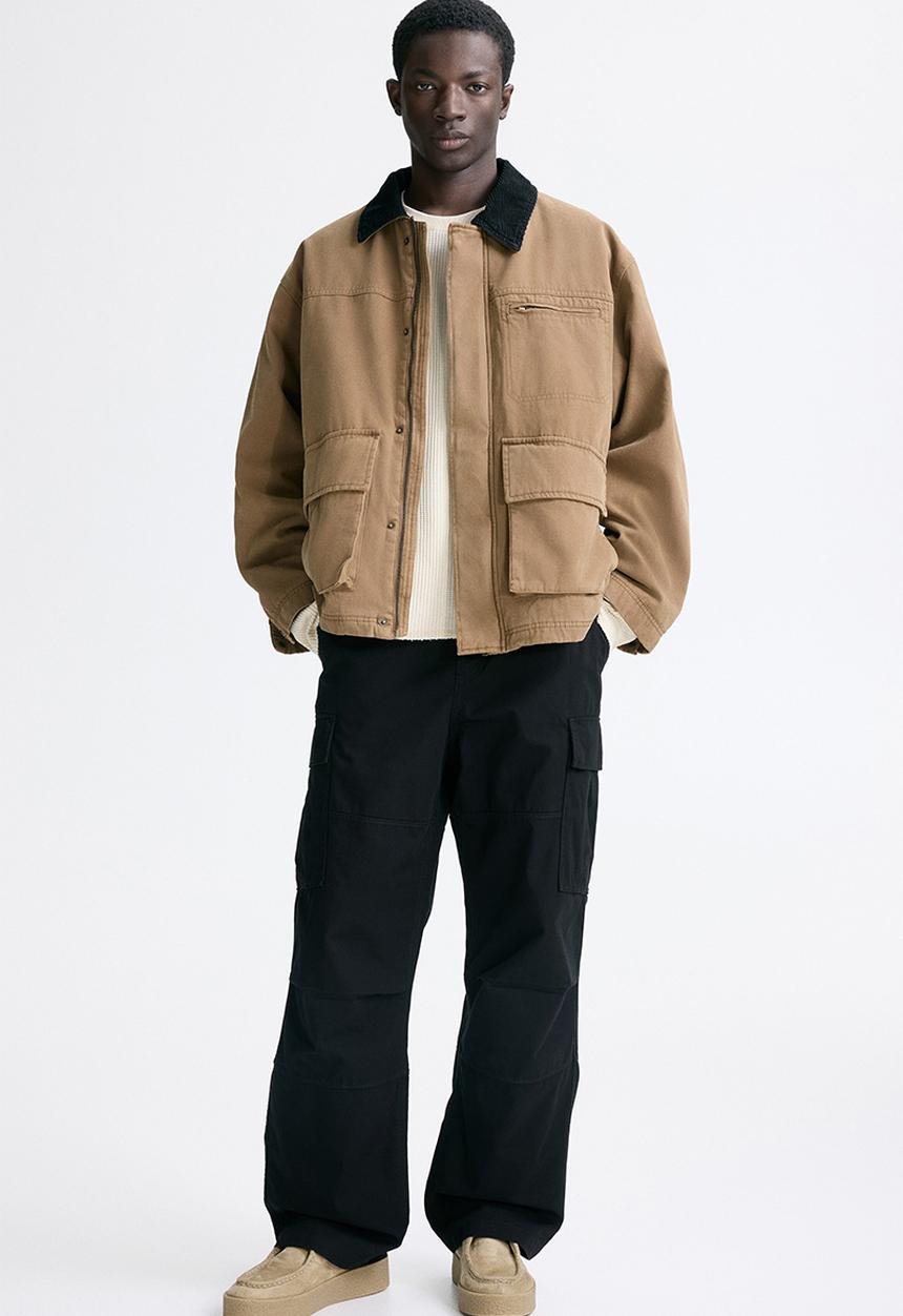 H&M - Relaxed fit cotton cargo trousers - black