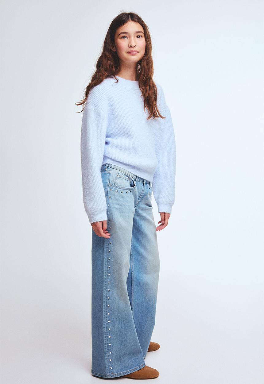 H&M - Studded wide leg low jeans - light denim blue/studs