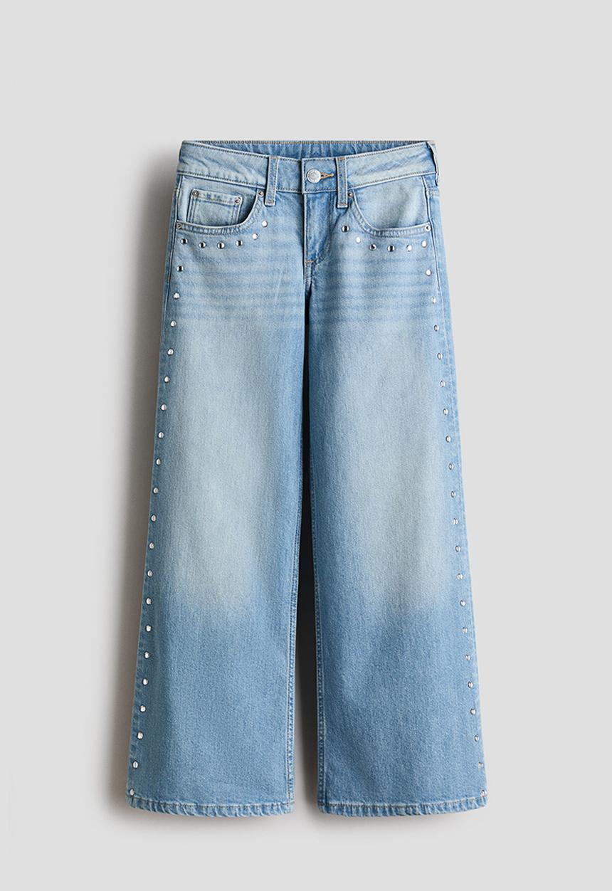 H&M - Studded wide leg low jeans - light denim blue/studs