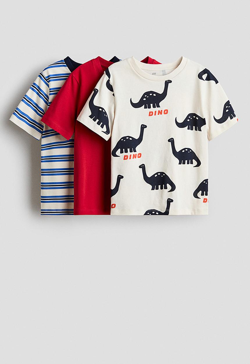 H&M - 3-Pack cotton T-shirts - red/dinosaurs