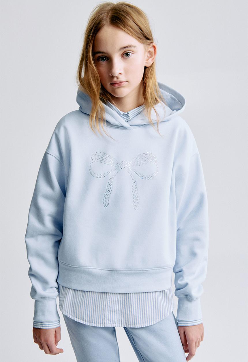 H&M - Oversized motif-detail hoodie - light blue/bow