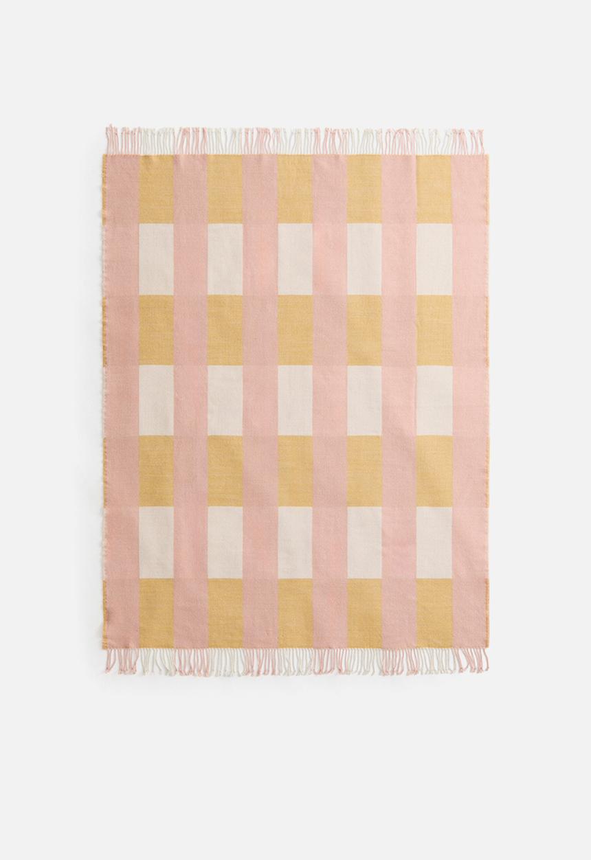 H&M - Jacquard-weave blanket - light pink/checked