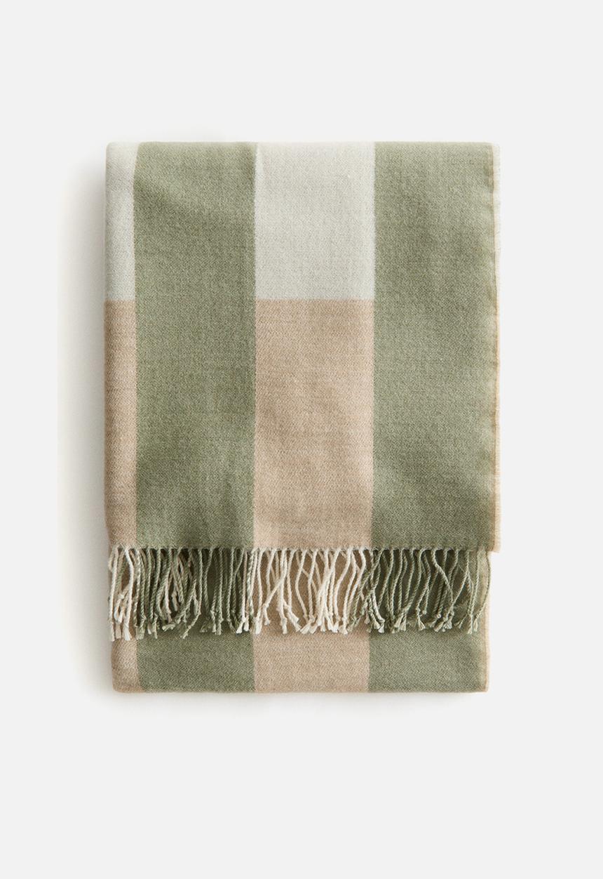 H&M - Jacquard-weave blanket - khaki green/checked