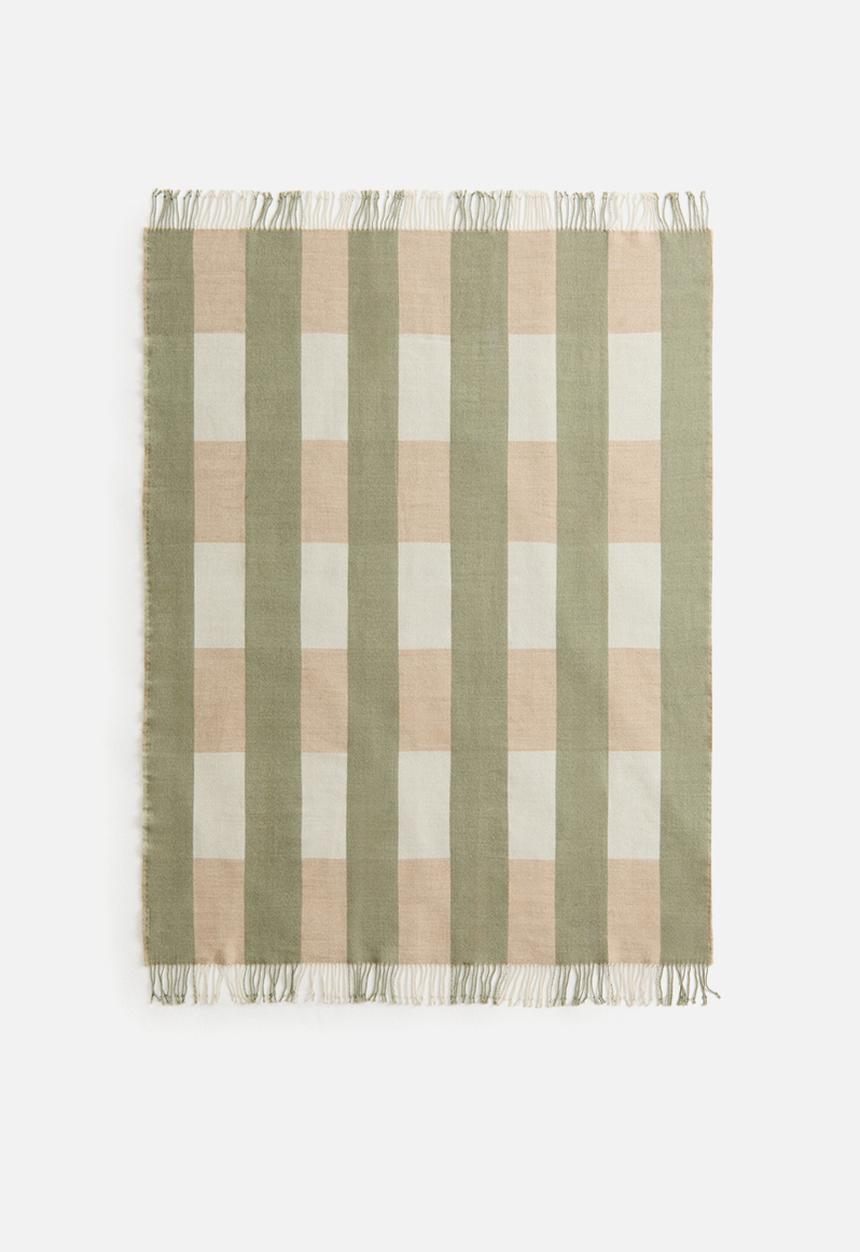 H&M - Jacquard-weave blanket - khaki green/checked