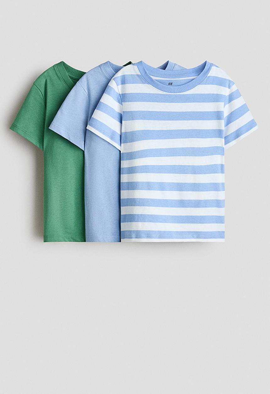 H&M - 3-Pack cotton T-shirts - light blue/green
