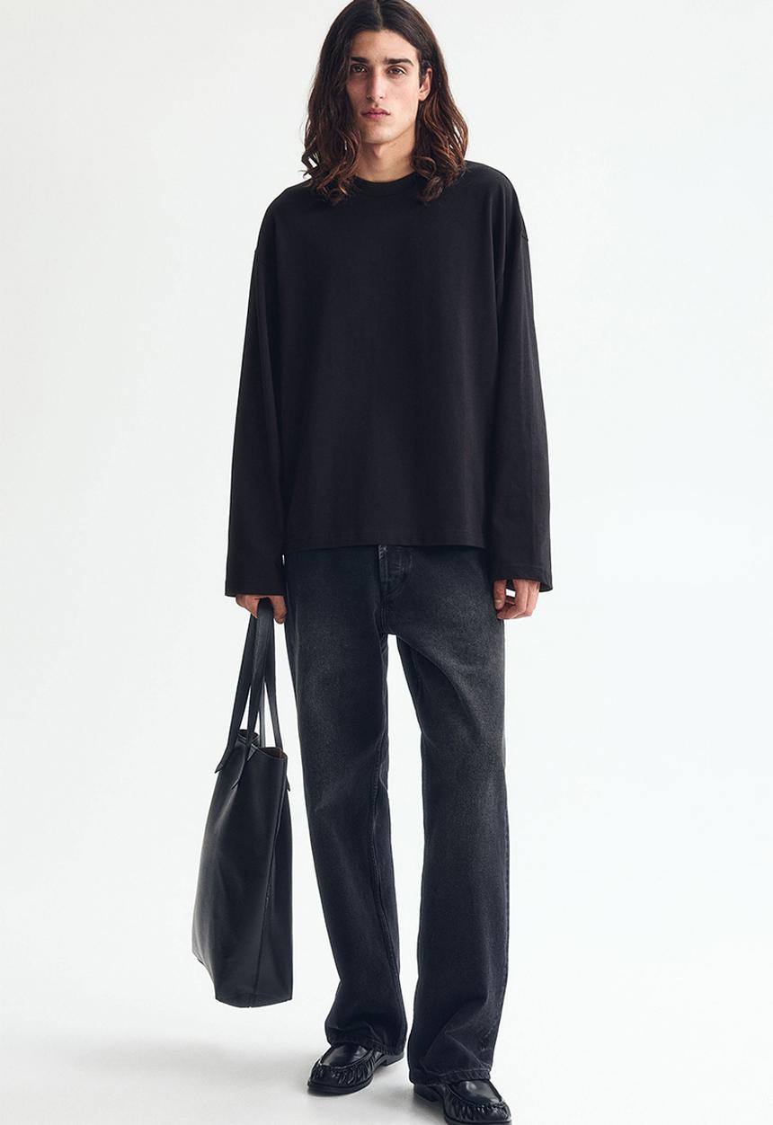 H&M - Oversized fit long-sleeved jersey top - black