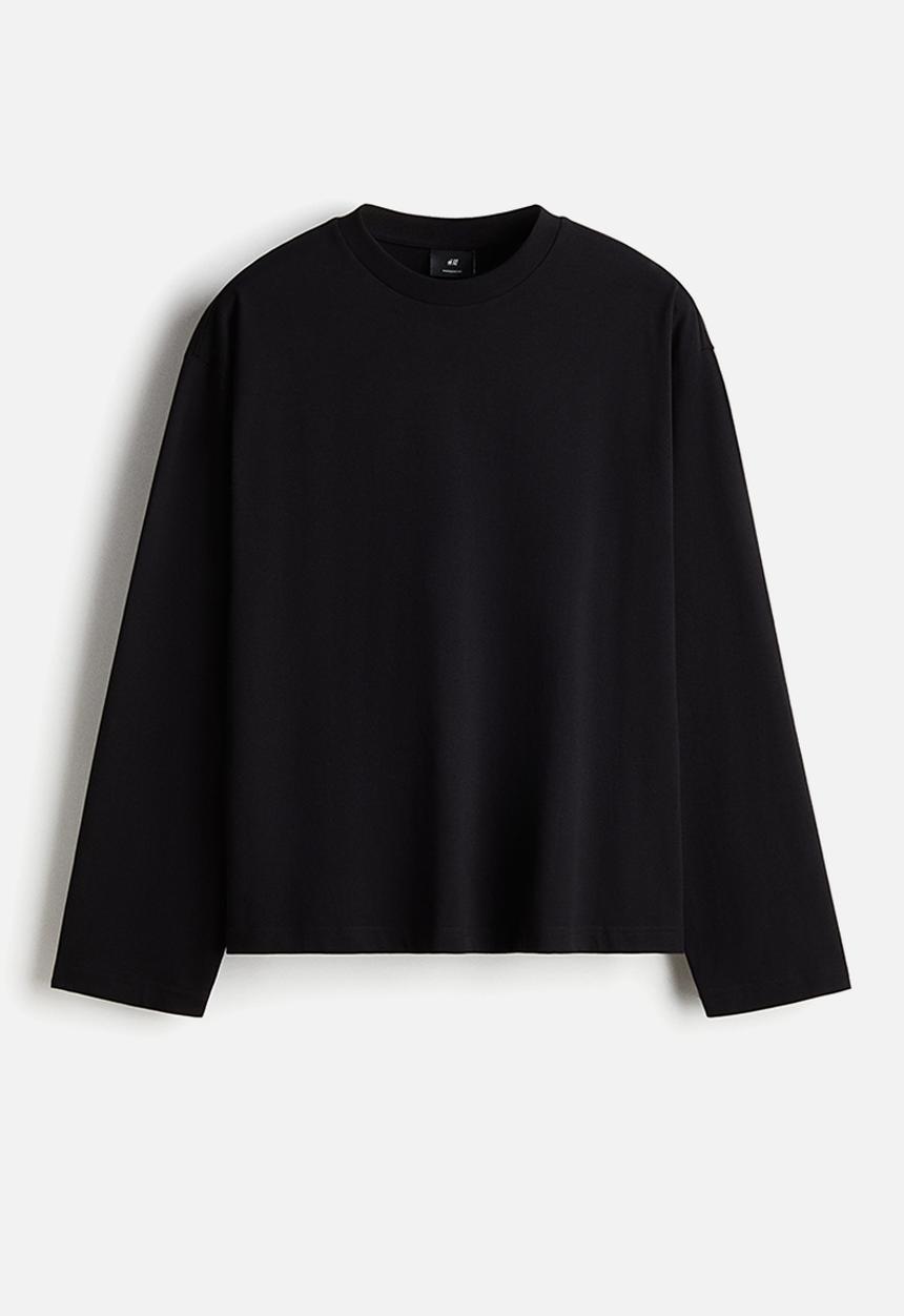 H&M - Oversized fit long-sleeved jersey top - black
