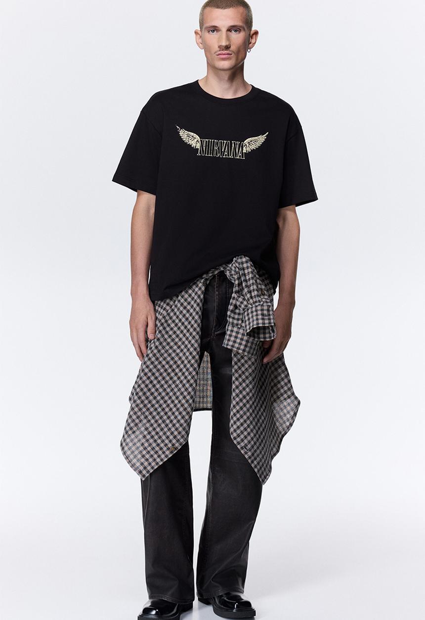 H&M - Loose fit printed T-shirt - black/nirvana