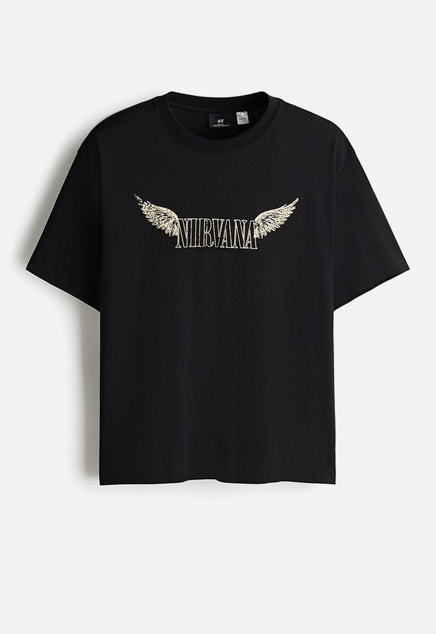 H&M - Loose fit printed T-shirt - black/nirvana