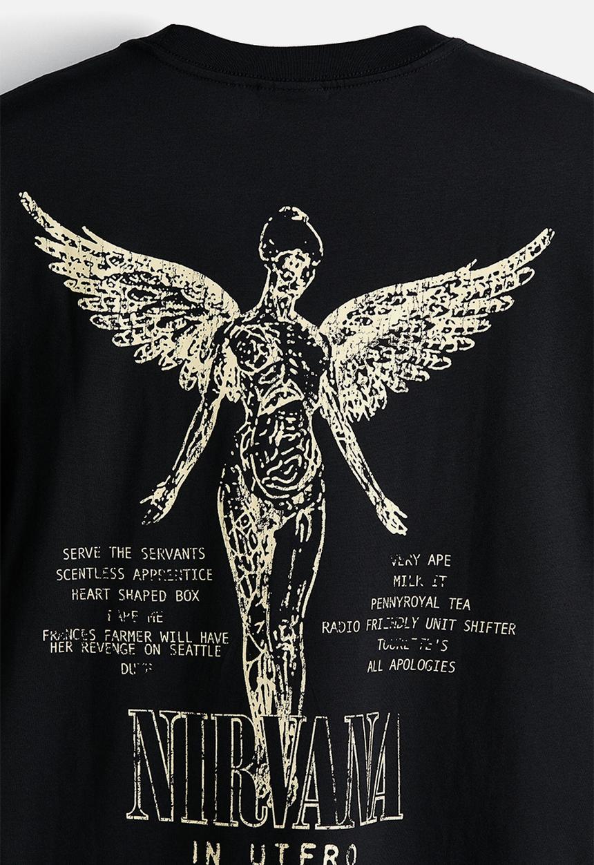 H&M - Loose fit printed T-shirt - black/nirvana