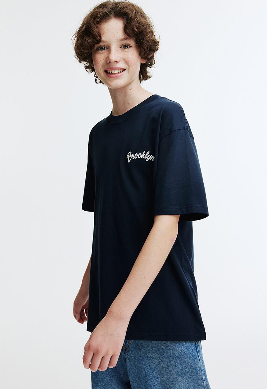 H&M - Loose-fit printed t-shirt - navy blue/brooklyn