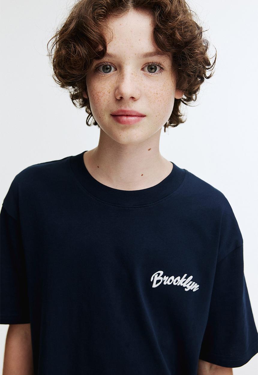 H&M - Loose-fit printed t-shirt - navy blue/brooklyn