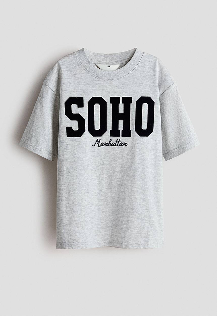 H&M - Loose-fit printed T-shirt - light grey/soho