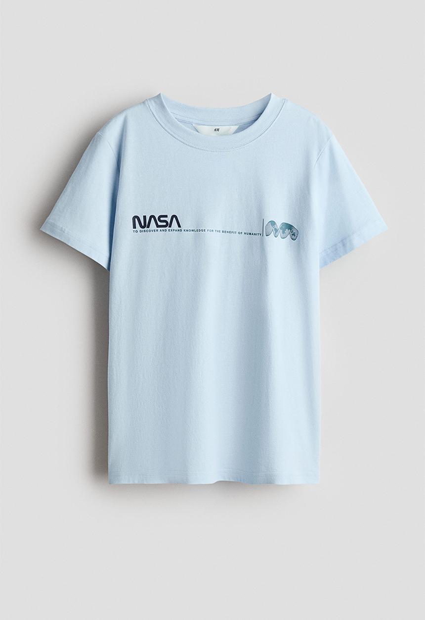 H&M - Print-motif cotton T-shirt - light blue/nasa