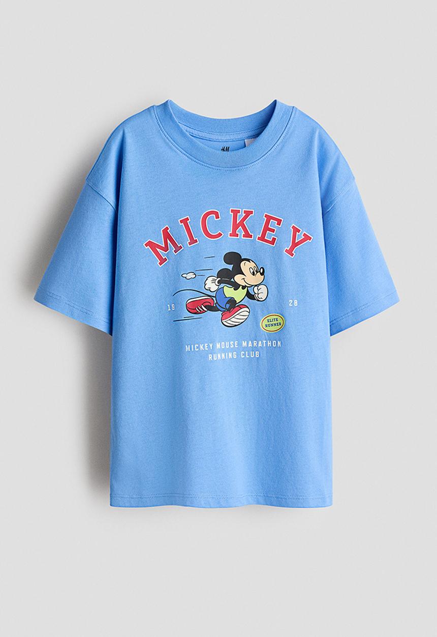 H&M - Printed cotton T-shirt - blue/mickey mouse