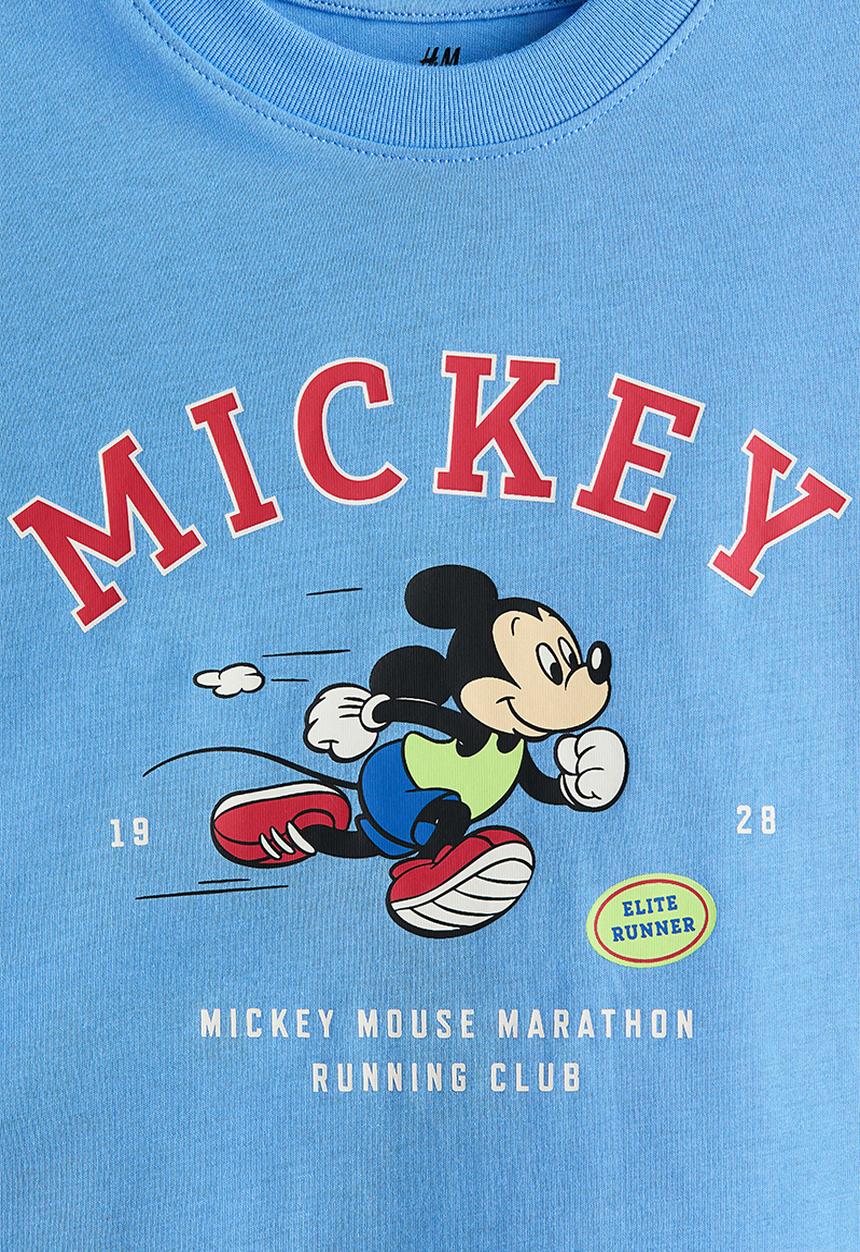 H&M - Printed cotton T-shirt - blue/mickey mouse