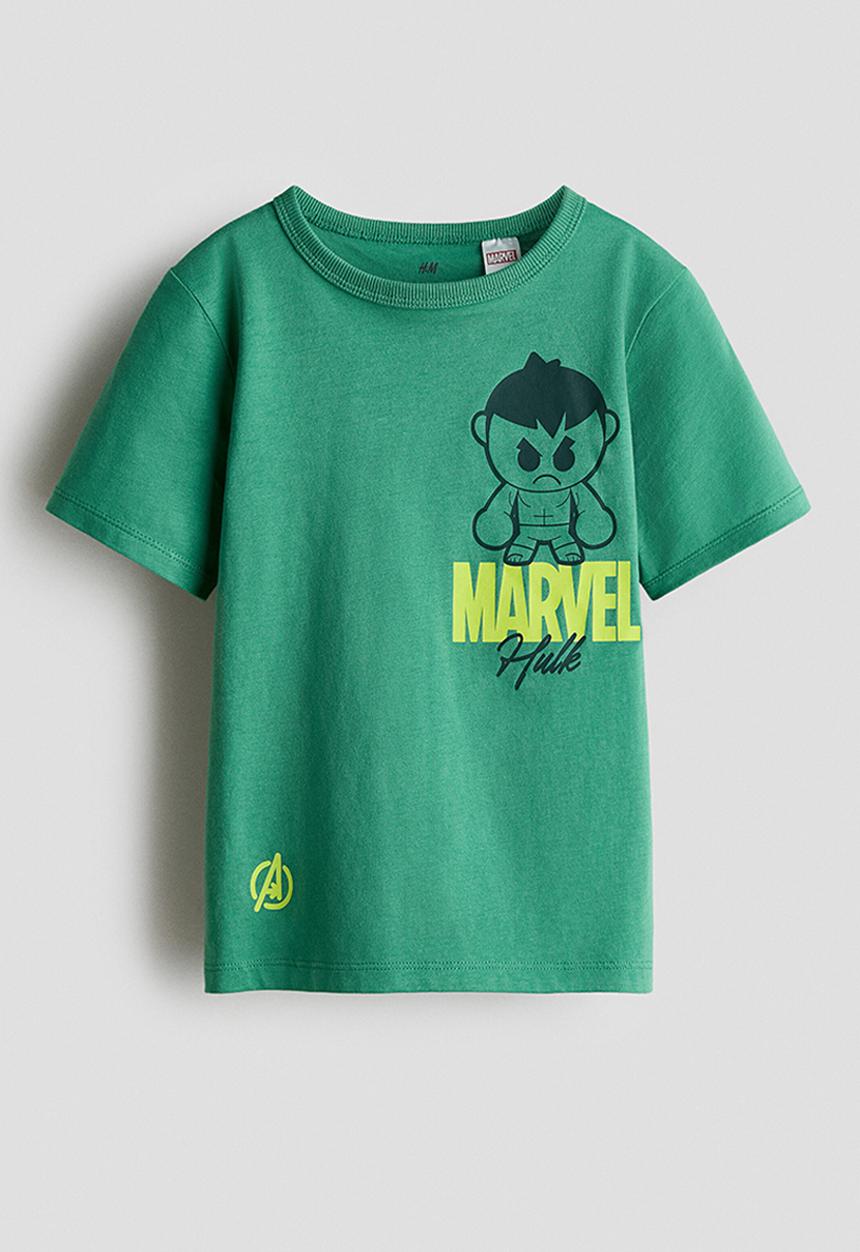 H&M - Printed cotton T-shirt - green/the hulk
