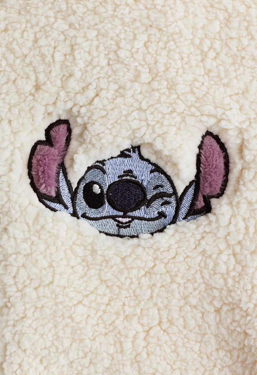 H&M - Appliqued hooded teddy jacket - cream/lilo & stitch