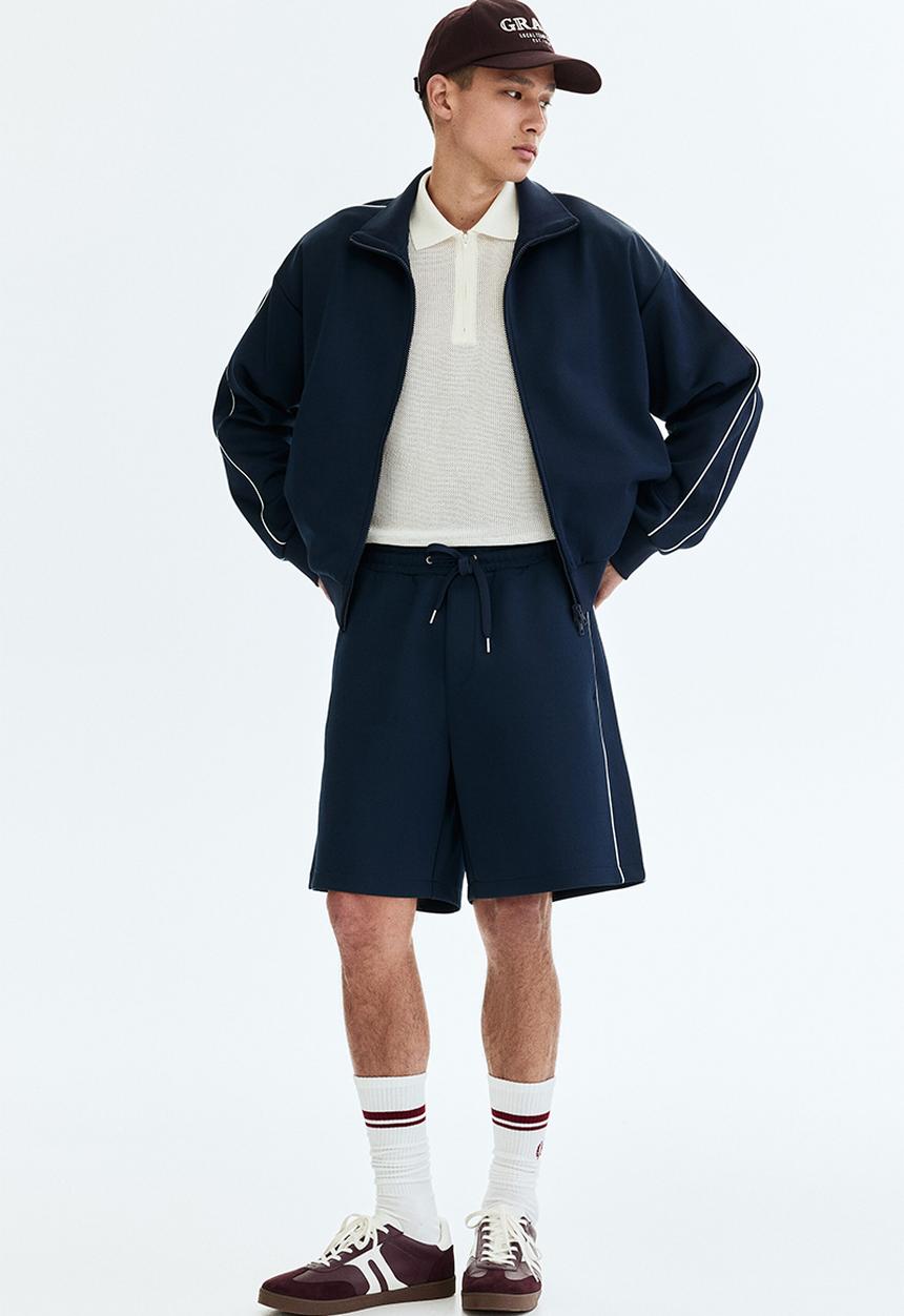 H&M - Relaxed fit shorts - dark blue/white