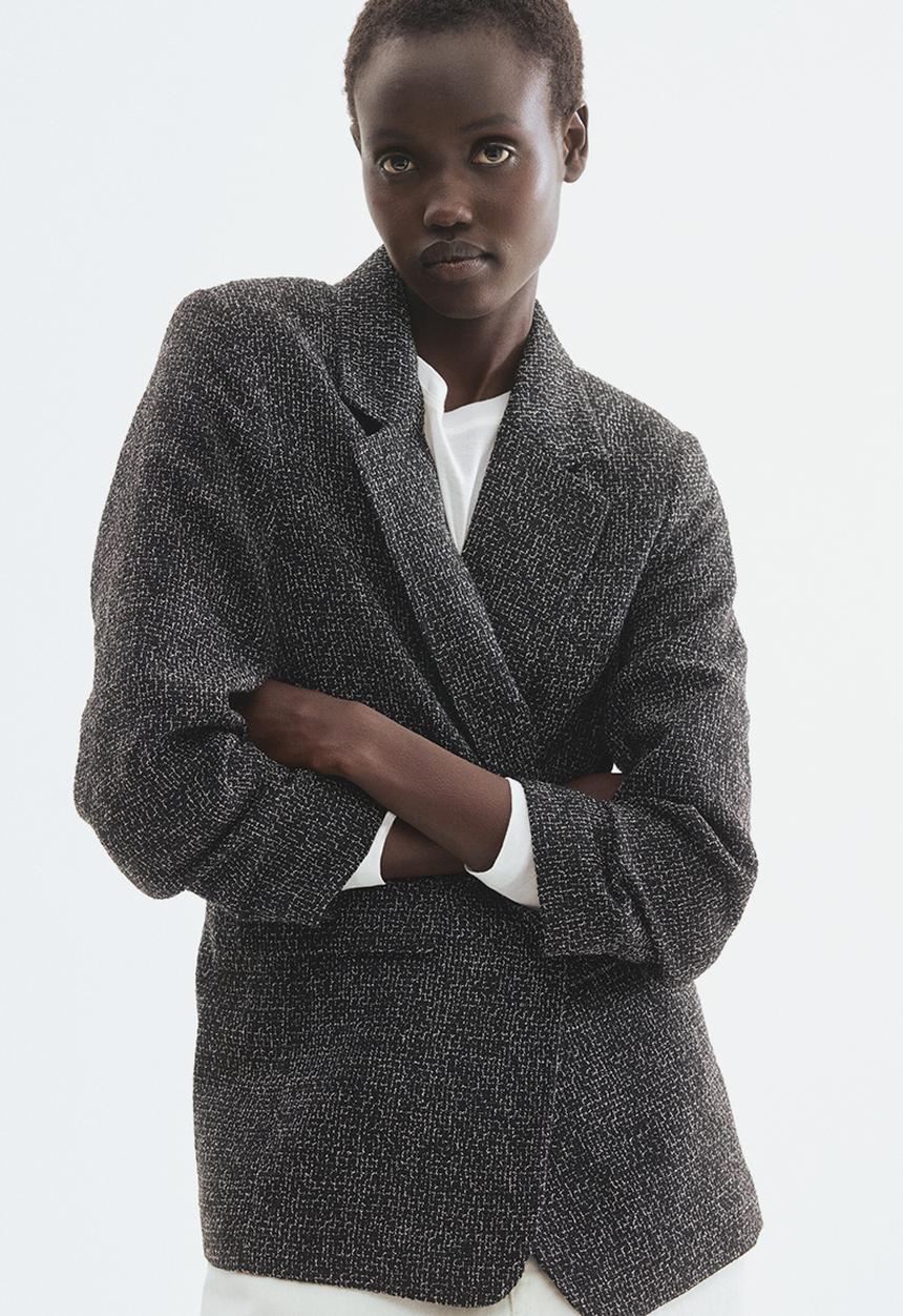 H&M - Gathered-sleeve blazer - black marl