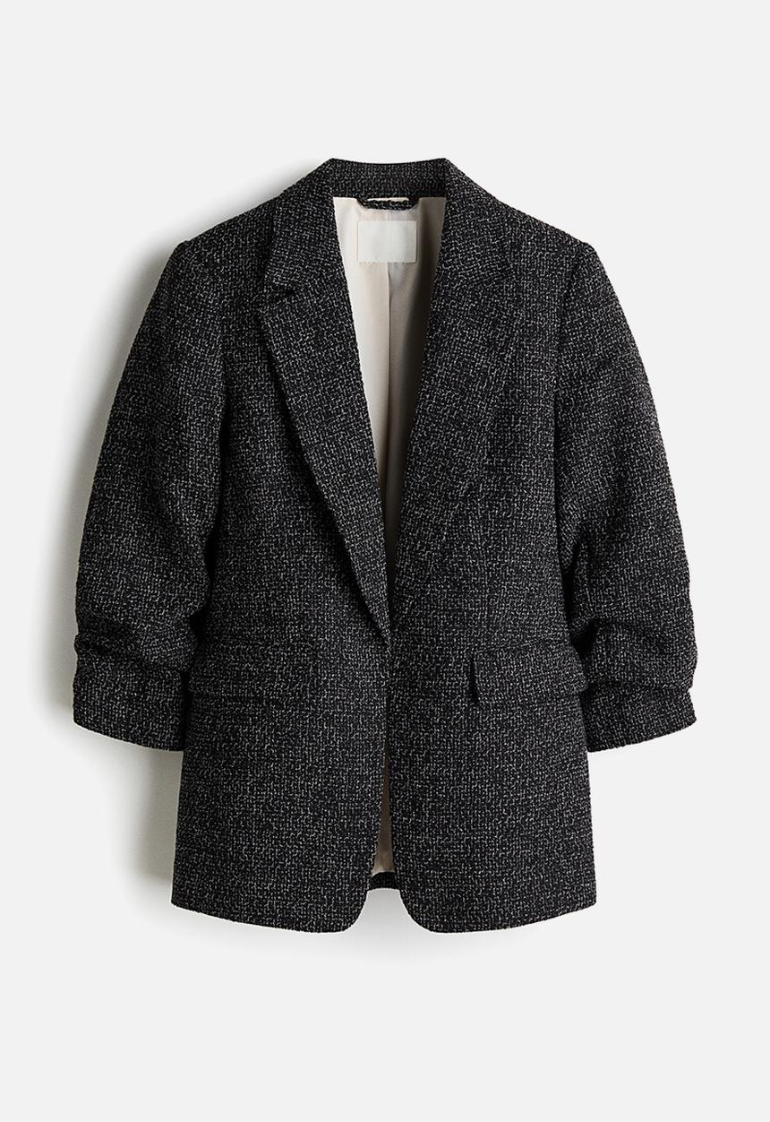 H&M - Gathered-sleeve blazer - black marl