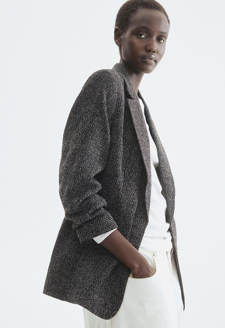H&M - Gathered-sleeve blazer - black marl