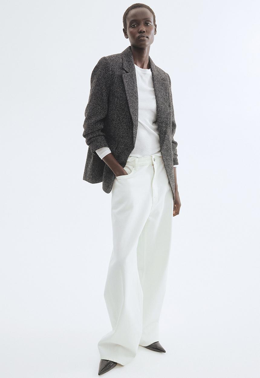 H&M - Gathered-sleeve blazer - black marl