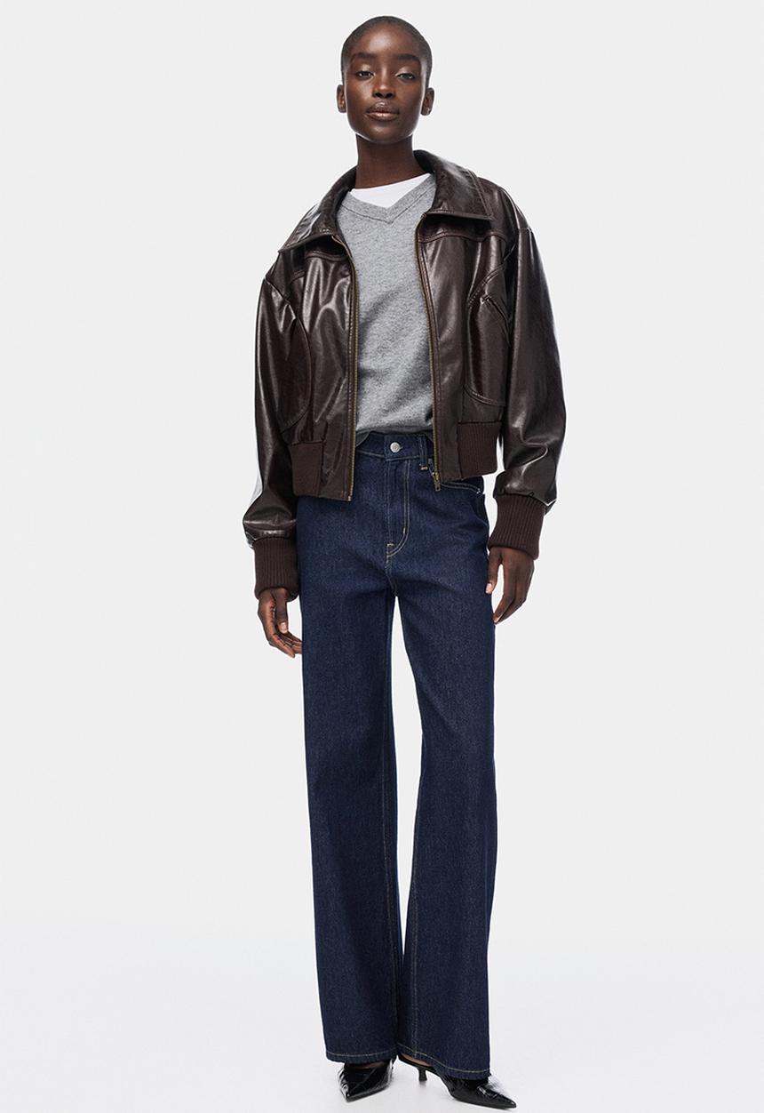 H&M - Wide high waist jeans - navy denim blue