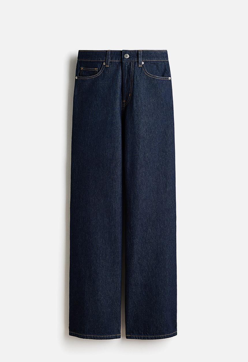 H&M - Wide high waist jeans - navy denim blue