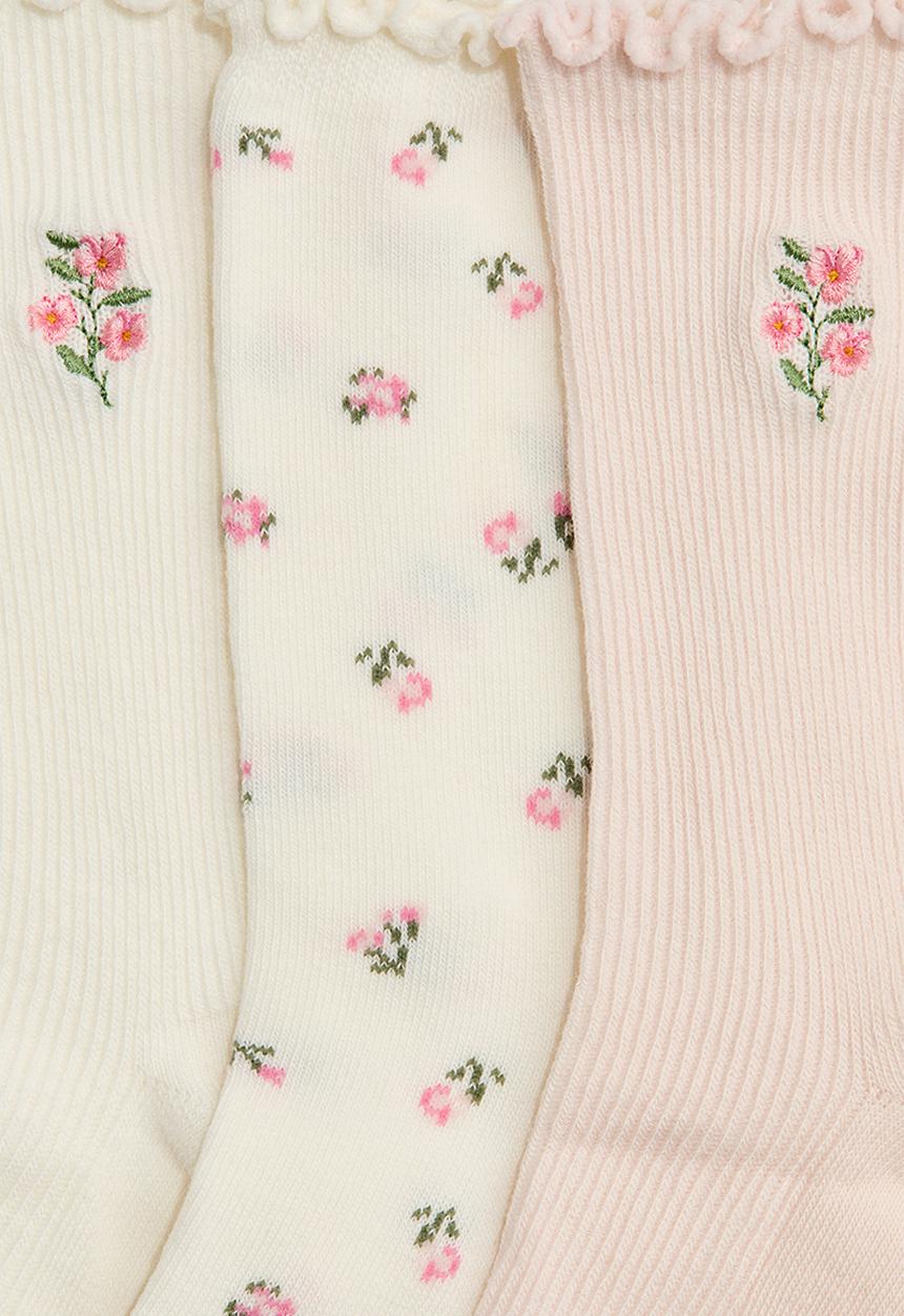 H&M - 5-pack rib-knit socks - white/floral