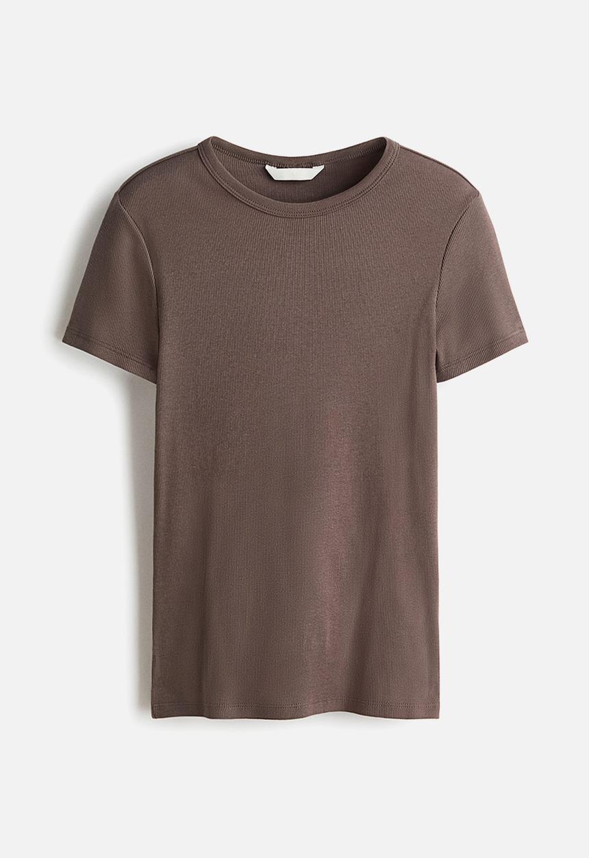 H&M - Ribbed t-shirt - dark mole