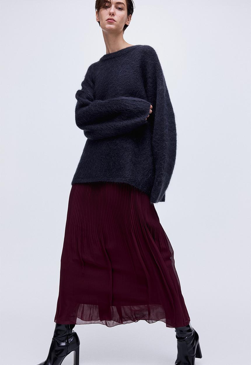 H&M - Pleated chiffon skirt - burgundy