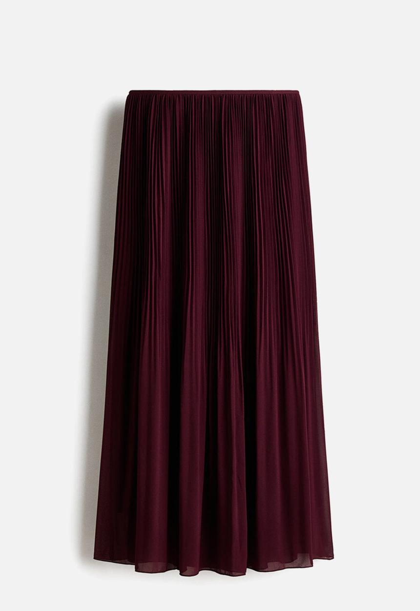 H&M - Pleated chiffon skirt - burgundy