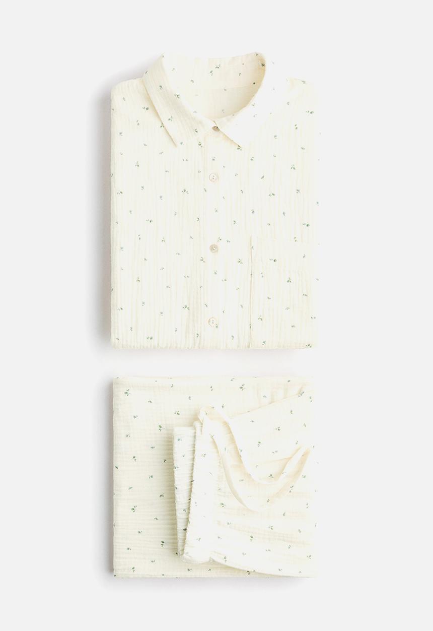 H&M - Cotton muslin pyjamas - cream/floral