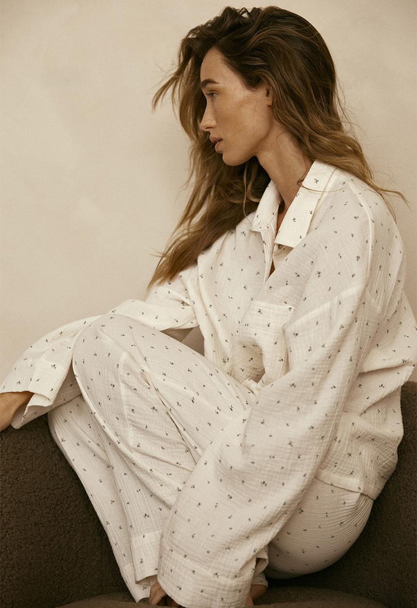 H&M - Cotton muslin pyjamas - cream/floral